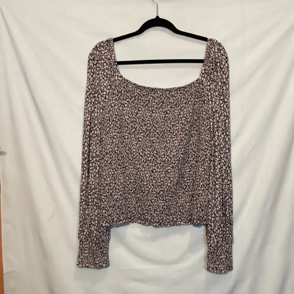 Boden Smocked Bodice Blouson Top Puff Sleeve Pink Floral Size 14